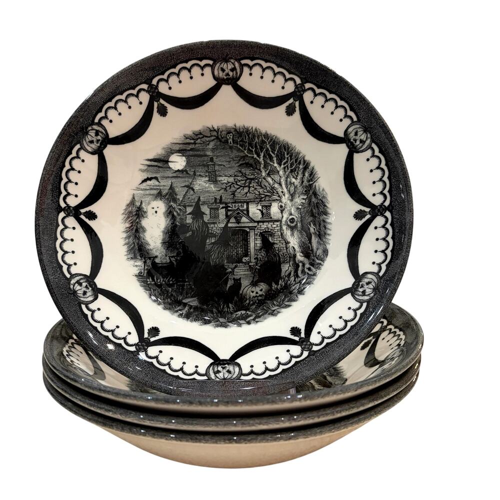 Royal Stafford HALLOWEEN HOME Cereal Bowls 7.75in Set of 4 Ceramic Spooky New